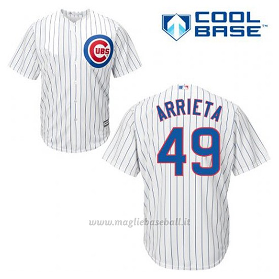 Maglia Baseball Uomo Chicago Cubs 49 Jake Arrieta Bianco 1ªCool Base